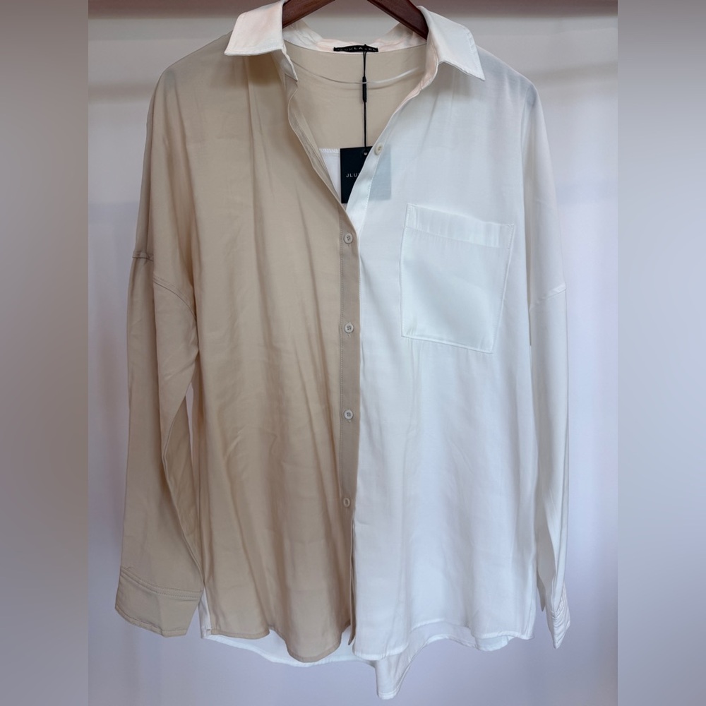 JLUXLABEL Cream and White Button-Up Blouse